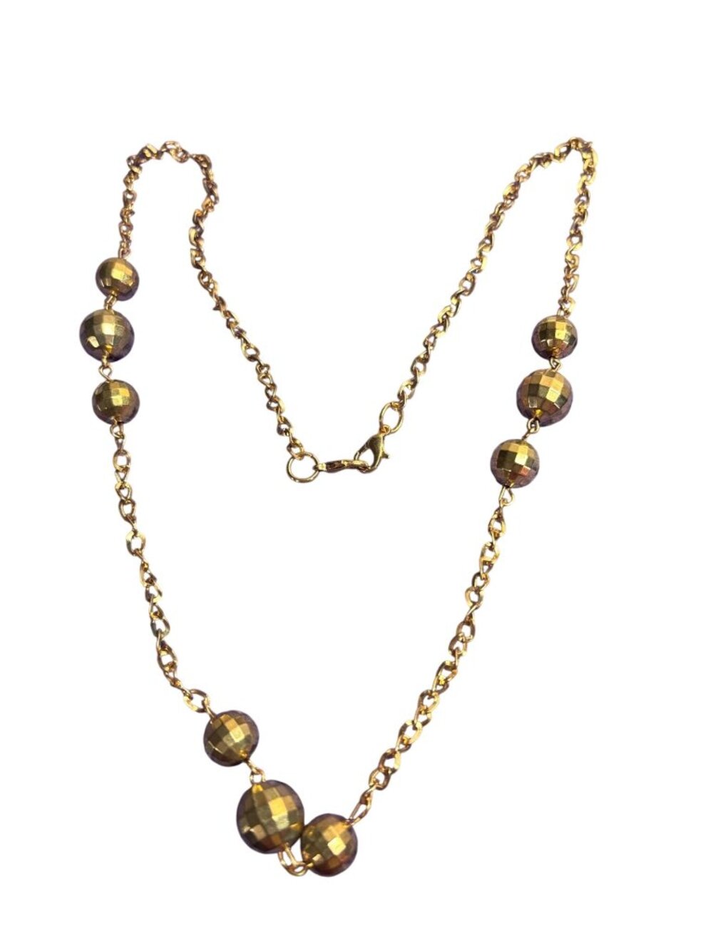 Vintage 90s Goldtone Faceted Beaded Chain Necklace Lobster Clasps 24 inches
